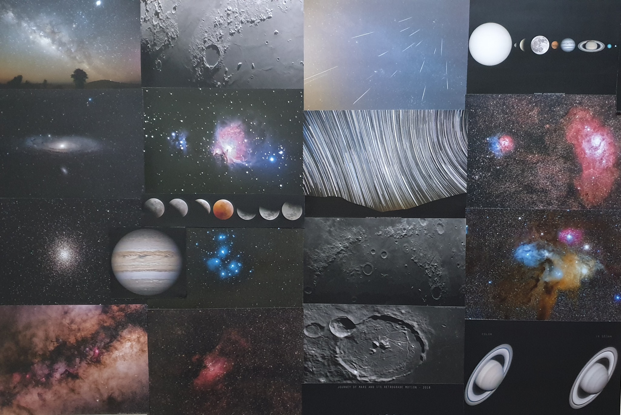 A collection of planets, galaxies, and nebulae imaged by Prabhu